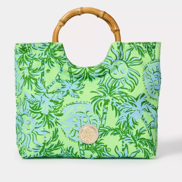 Lilly Pulitzer Handbags - Lilly Pulitzer Green Tropical Tote Bag with Bamboo Handle